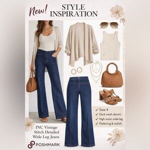 INC vintage stitch detailed wide leg jeans